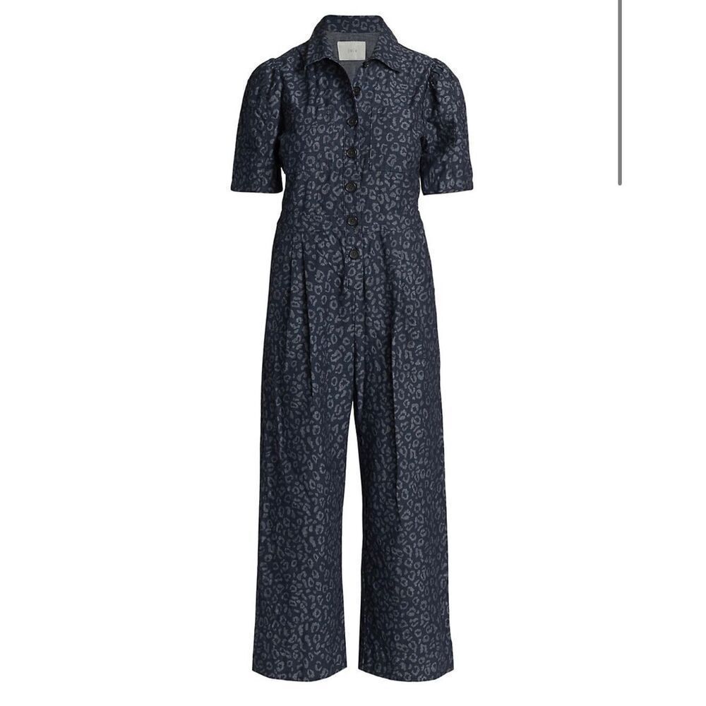Joie Morgen Denim Leopard Jumpsuit Size 12